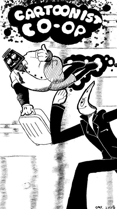 A piece featuring a new take on the mascots of the Cartoonist Cooperative, Inkwell and Nibford.